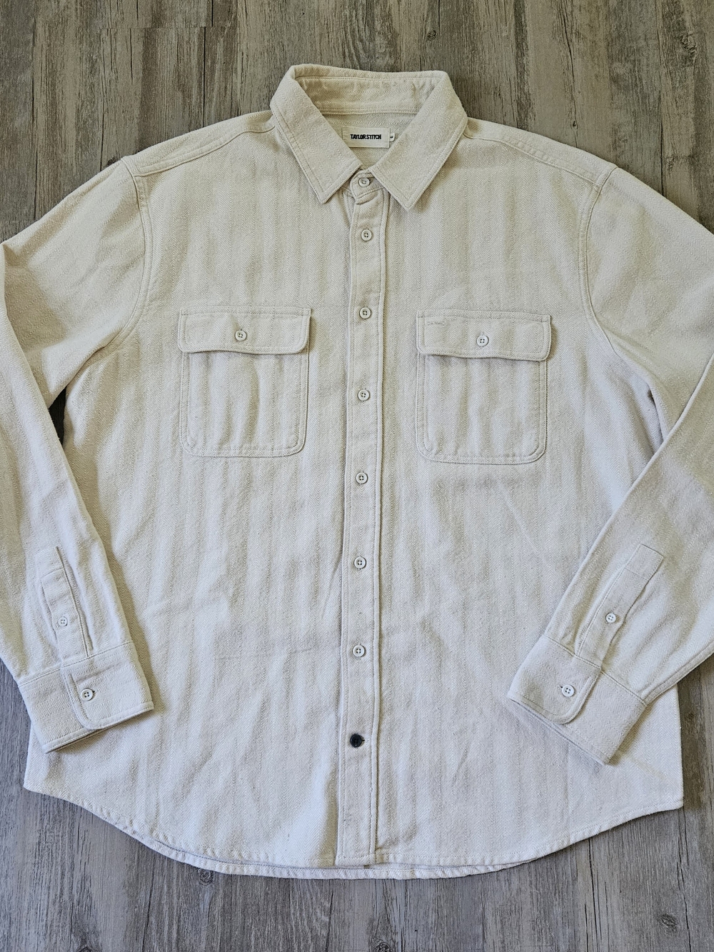 Taylor Stitch Men's The Ledge Light Cream Button Up Flannel Shirt 44 XL